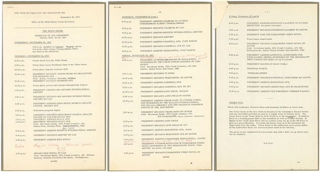 Incredible John F Kennedys Official Schedule For Texas - The Day of The Assassination (University Archives)